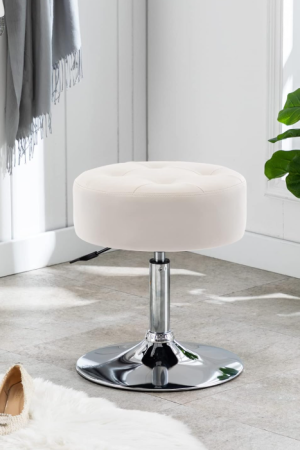 PU Leather Vanity Stool Makeup Stool Vanity Chair Height Adjustable Swivel Stool Round Ottoman White
